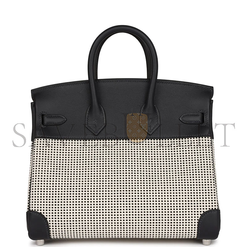 H**mes MASTER QUADRILLE BIRKIN 25 BLACK SWIFT AND ECRU TOILE PALLADIUM HARDWARE (25*20*13cm)